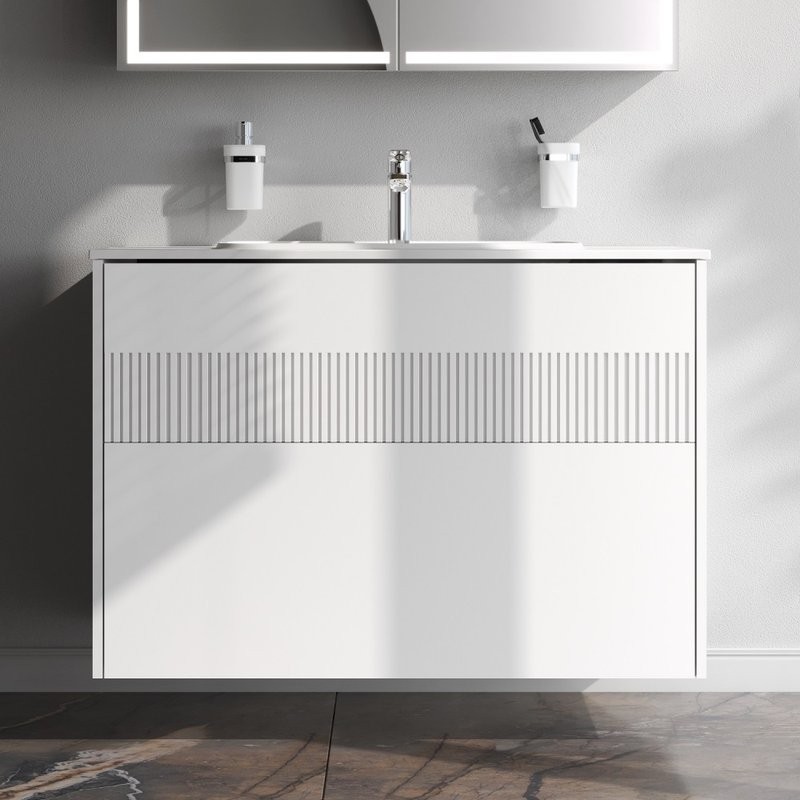 Тумба с раковиной AM.PM Func 100 белая матовая, с двумя ящиками