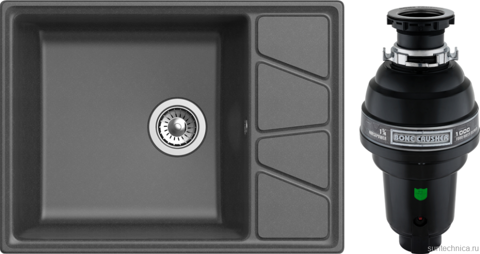 Комплект Мойка GranFest Vertex GF-V-680L графит + Измельчитель Bone Crusher BC 1000-AS