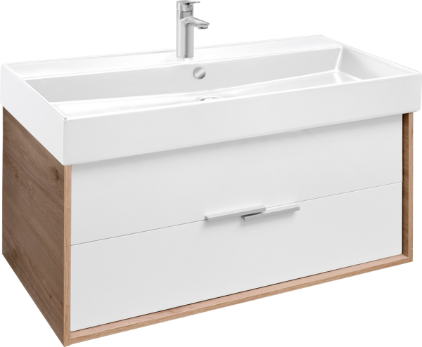 Тумба с раковиной Jacob Delafon Vivienne 100 дуб давос, белая блестящая, раковина белая