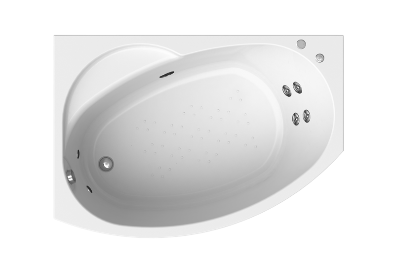 Акриловая ванна Radomir Монти Стандарт 150x105 см, угловая, левая, пристенная, с гидромассажем, белая, асимметричная, с каркасом, с экраном, с сиденьем, со сливом-переливом