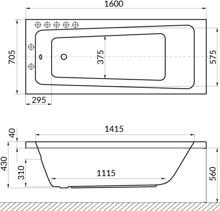 Акриловая ванна Excellent Ava 160x70 см, пристенная, белая, с каркасом
