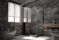 Душевой уголок Veconi Premium Trento PTC-SP-40GR 150x90, профиль брашированный графит, стекло прозрачное