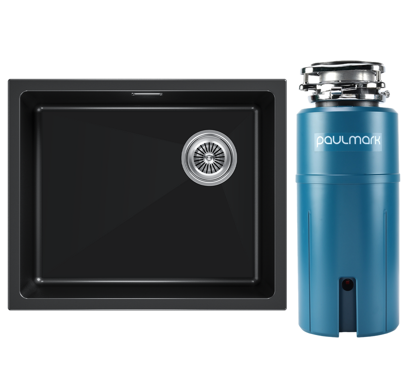 Комплект Мойка Paulmark Lumi LU55SK-BLM черный металлик + Измельчитель Intenso