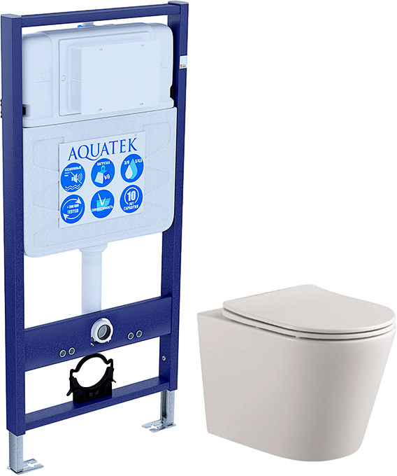 Комплект Унитаз подвесной AQUATEK Вега AQ1904-00 безободковый, с микролифтом + Инсталляция Standard INS-0000012