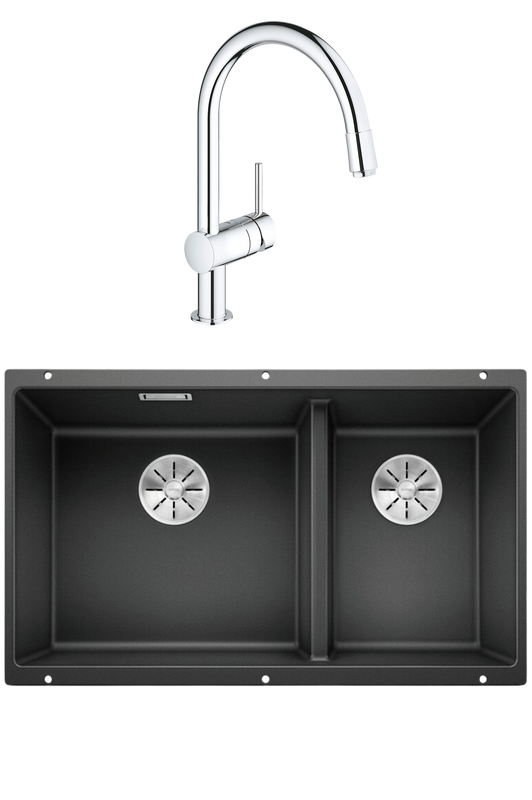 Комплект Мойка Blanco Subline 430/270-U антрацит + Смеситель Grohe Minta 3291800E хром