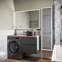 Мебель для ванной комнаты STWORKI Берген 60 серая с темной столешницей 122, с раковиной на выбор, L