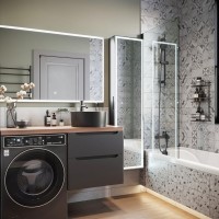 Мебель для ванной комнаты STWORKI Берген 60 серая с темной столешницей 122, с раковиной на выбор, L