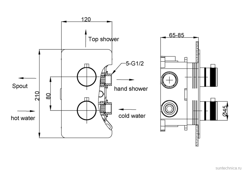 Термостатический смеситель встраиваемый Boheme Cell 134-3-CR С ВНУТРЕННЕЙ ЧАСТЬЮ, хром