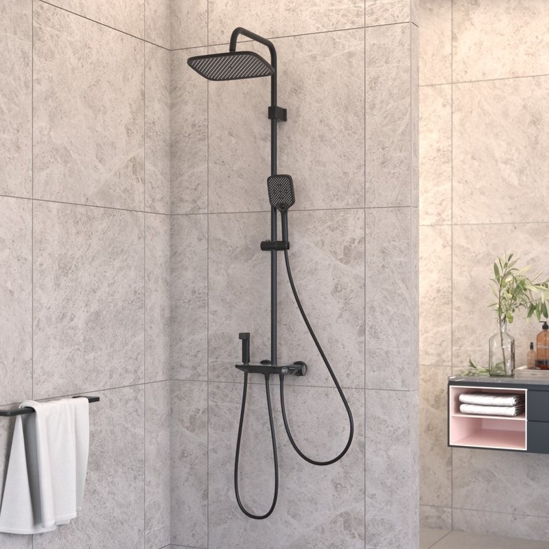 Душевая стойка Berges Pulsar 075012 с гигиеническим душем, матовая черная