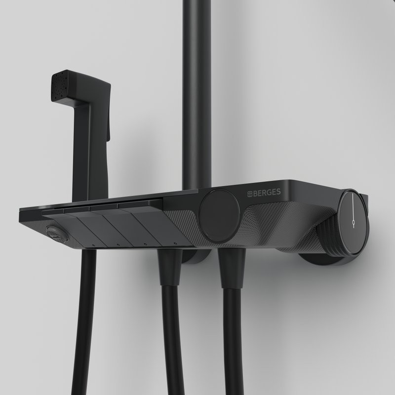 Душевая стойка Berges Pulsar 075012 с гигиеническим душем, матовая черная