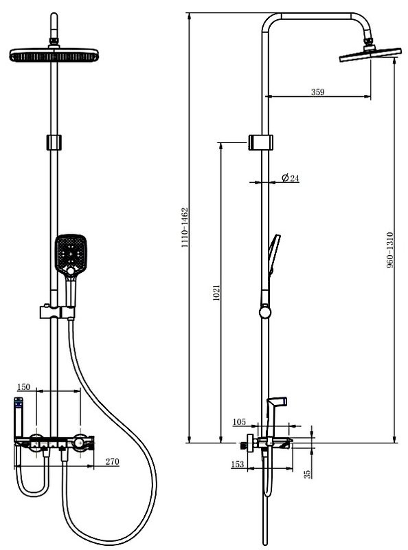 Душевая стойка Berges Pulsar 075012 с гигиеническим душем, матовая черная