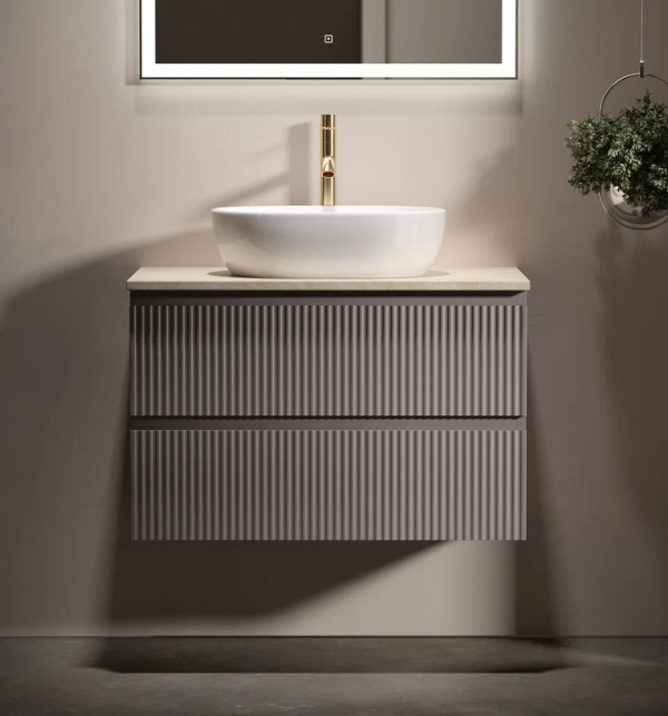 Тумба с раковиной Sancos Snob R 80 см, doha soft, столешница бежевая, раковина CN6019