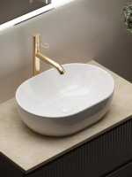 Тумба с раковиной Sancos Snob R 80 см, doha soft, столешница бежевая, раковина CN6019
