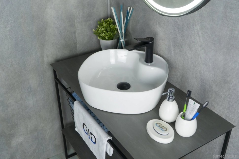 Накладная раковина GID Geometrico N9442 44 глянцевая белая, квадратная, фаянс, с 1 отверстием под смеситель