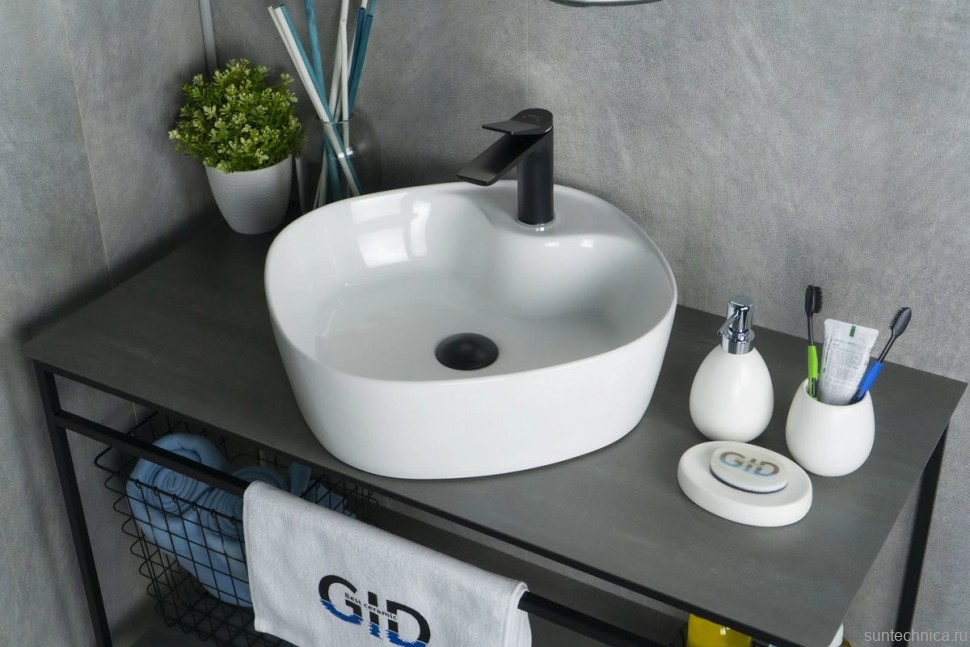 Накладная раковина GID Geometrico N9442 44 глянцевая белая, квадратная, фаянс, с 1 отверстием под смеситель