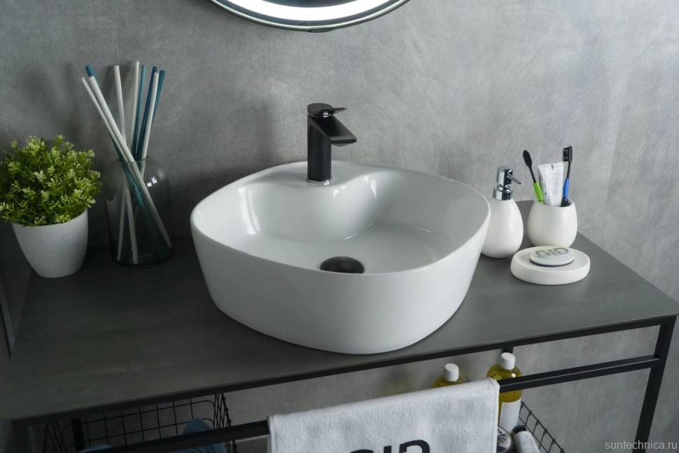 Накладная раковина GID Geometrico N9442 44 глянцевая белая, квадратная, фаянс, с 1 отверстием под смеситель