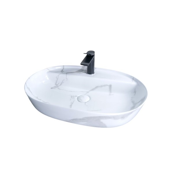 Накладная раковина GID Lago Mnc346C 61 под глянцевый камень, овальная, фаянс, с 1 отверстием под смеситель