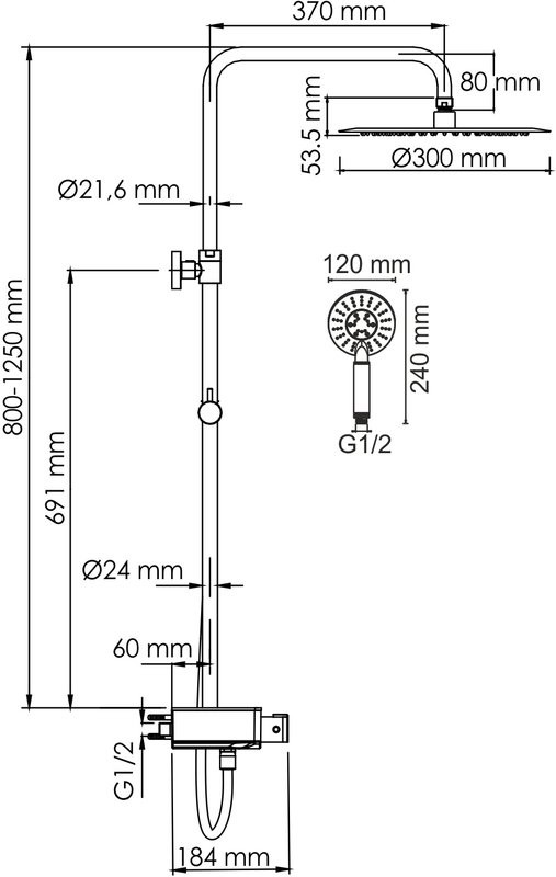 Душевая стойка Wasserkraft Aller A113.116.058.CH Thermo с термостатом, хром