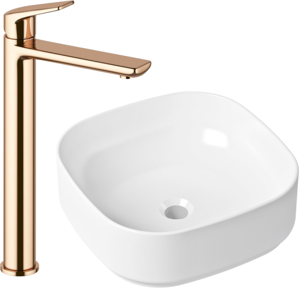 Комплект Накладная раковина Lavinia Boho Bathroom Sink Slim 33311006 + Смеситель Wellsee ONCE! and forever 182409000 розовое золото