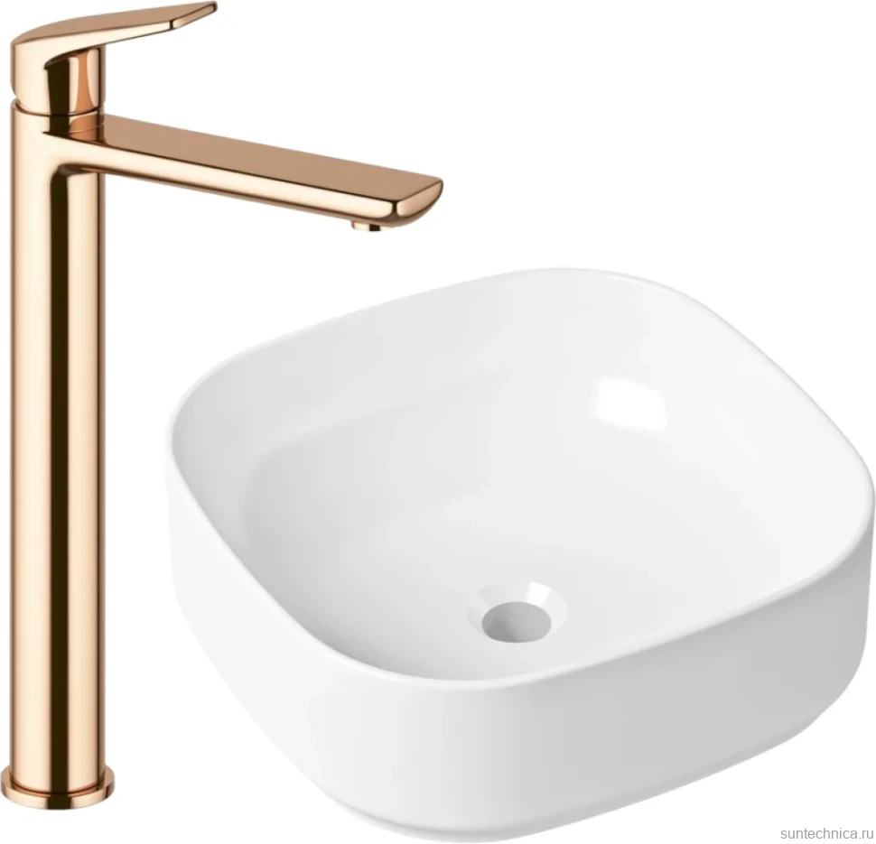 Комплект Накладная раковина Lavinia Boho Bathroom Sink Slim 33311006 + Смеситель Wellsee ONCE! and forever 182409000 розовое золото