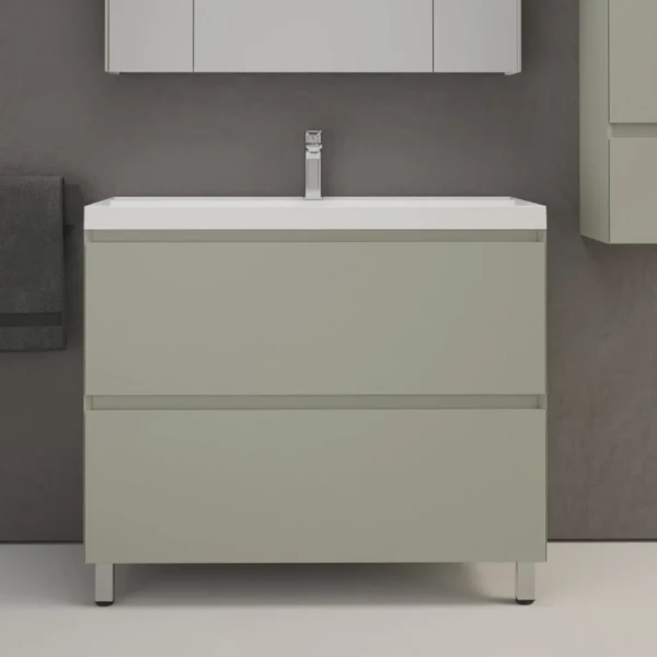 Тумба с раковиной Style Line Манхэттен 100 напольная, олива, раковина Florentina Астория 100 белая