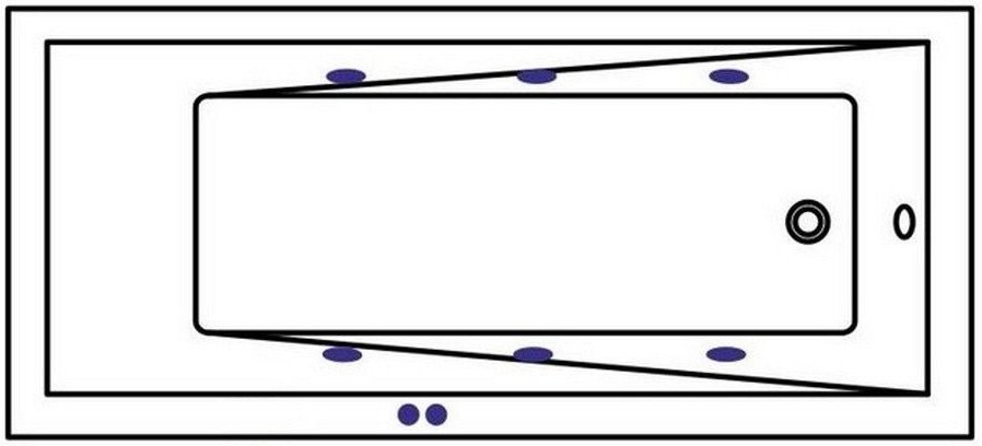 Акриловая ванна WHITECROSS Wave Slim SOFT 170x70 см, встраиваемая, с гидромассажем, белый, с каркасом, со сливом-переливом, фурнитура золото