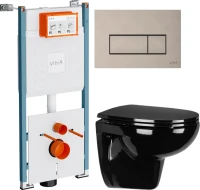 Комплект Унитаз подвесной Wanfald Lauta 47374100005 черный + Инсталляция VitrA V-Fix Core 732-5800-01PV + Кнопка Root Square 740-2395 никель