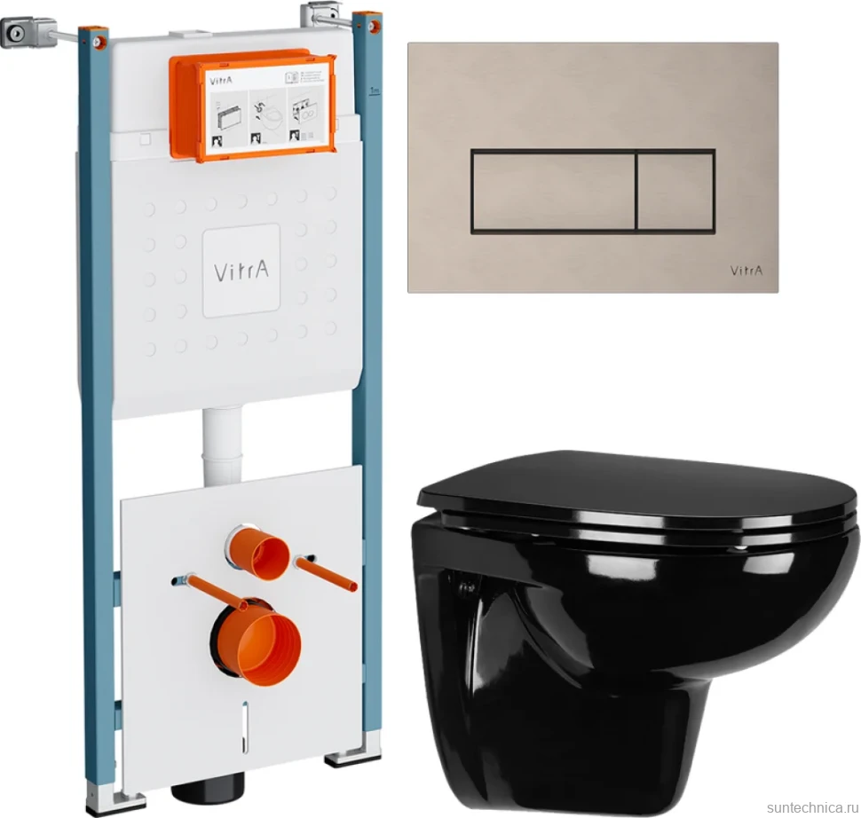 Комплект Унитаз подвесной Wanfald Lauta 47374100005 черный + Инсталляция VitrA V-Fix Core 732-5800-01PV + Кнопка Root Square 740-2395 никель