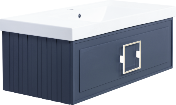 Тумба с раковиной La Fenice Cubo 100 подвесная, blu grigio, ручка белая, раковина Cubo 100