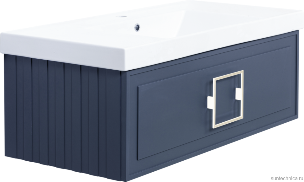 Тумба с раковиной La Fenice Cubo 100 подвесная, blu grigio, ручка белая, раковина Cubo 100