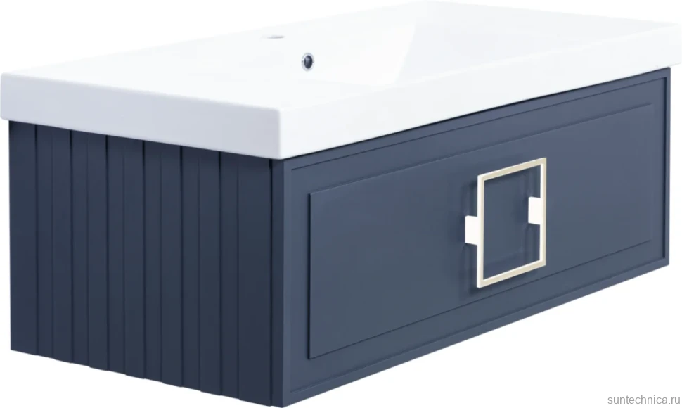 Тумба с раковиной La Fenice Cubo 100 подвесная, blu grigio, ручка белая, раковина Cubo 100