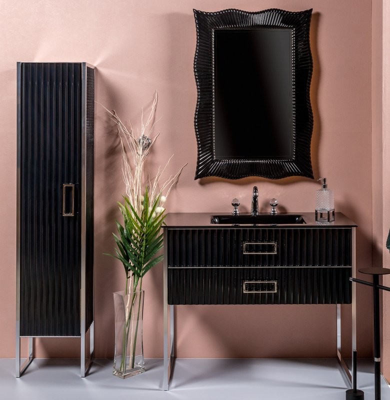 Шкаф пенал для ванной Armadi Art Monaco L, черный, хром