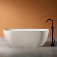 Ванна из искусственного камня Abber Frankfurt AM9941MBE 170x75 см, отдельностоящая, светло-бежевая, овальная, со сливом-переливом, с донным клапаном