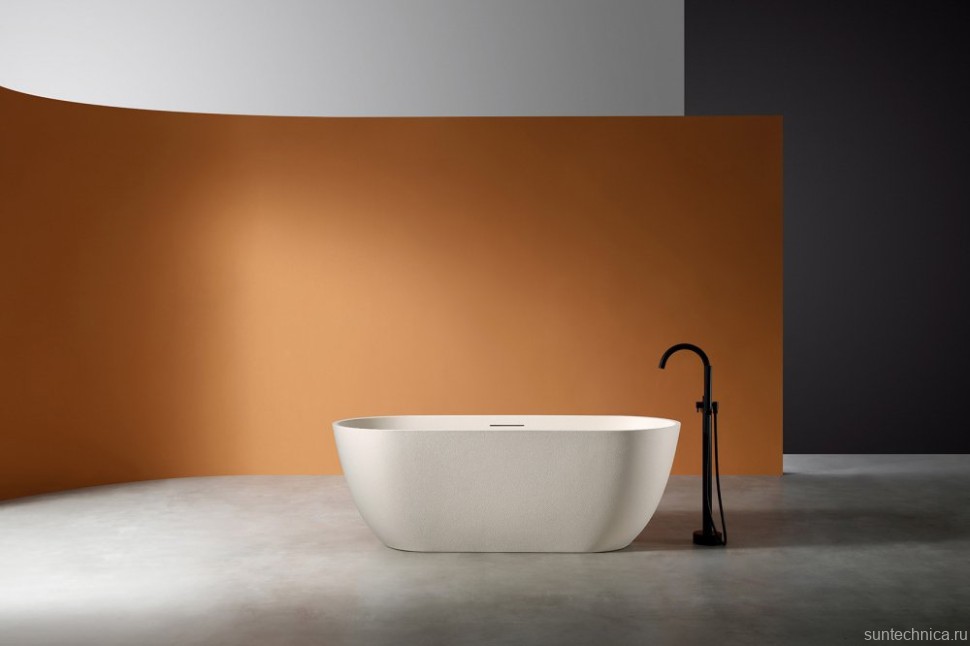 Ванна из искусственного камня Abber Frankfurt AM9941MBE 170x75 см, отдельностоящая, светло-бежевая, овальная, со сливом-переливом, с донным клапаном