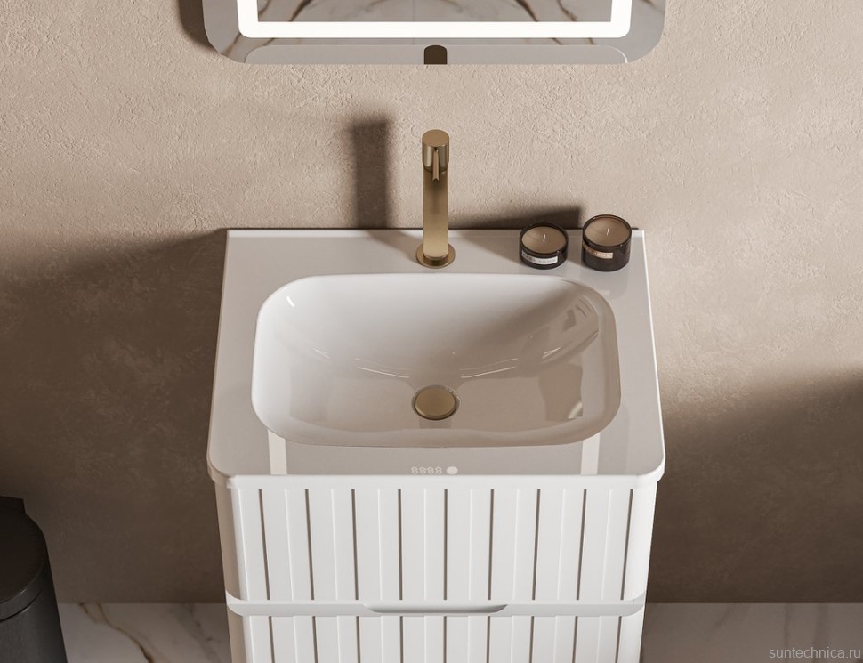 Мебельная раковина Belux Терра-Лайт 59 накладная, глянцевая белая, прямоугольная, искусственный мрамор