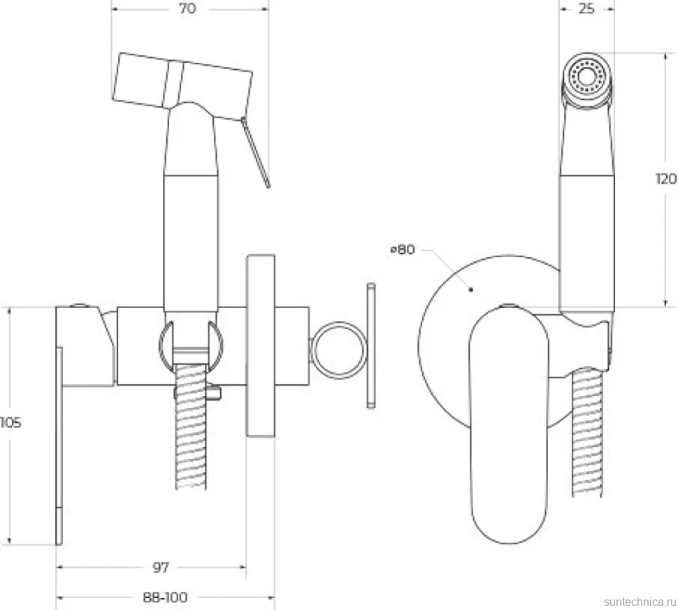 Гигиенический душ Cezares Stylus STYLUS-DIF-IN С ВНУТРЕННЕЙ ЧАСТЬЮ, сатин