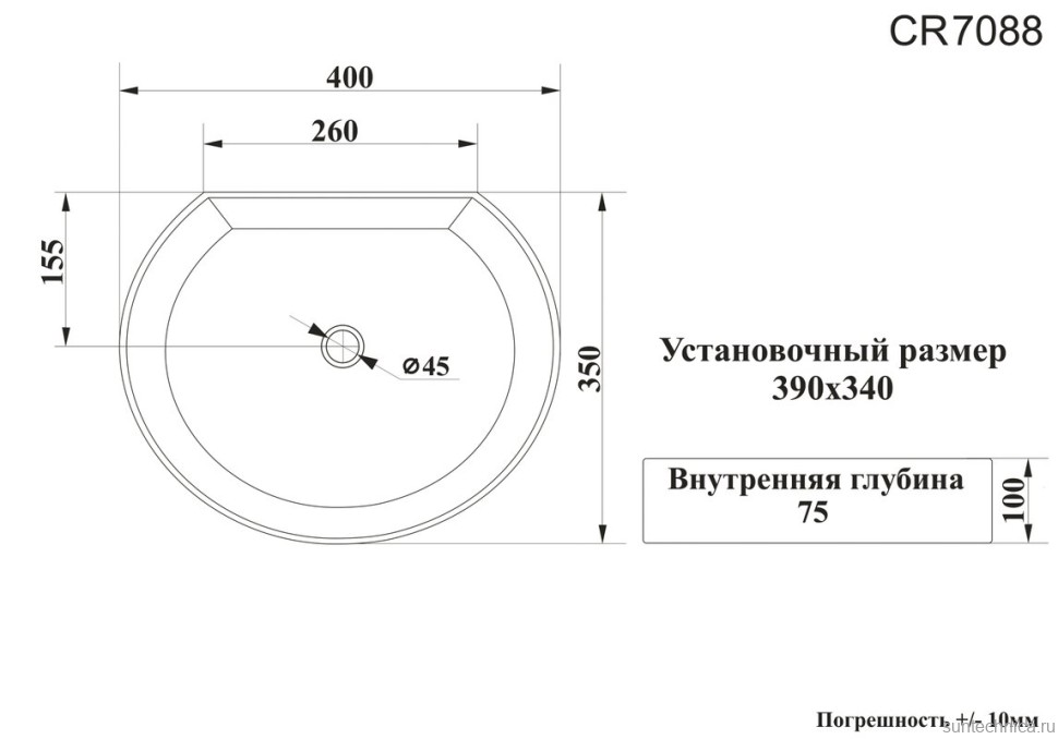 Накладная раковина Ceruttispa CR7088 40 глянцевая белая