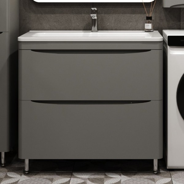 Тумба с раковиной Style Line Бергамо Мини 90 Люкс Plus напольная, антискрейтч серая