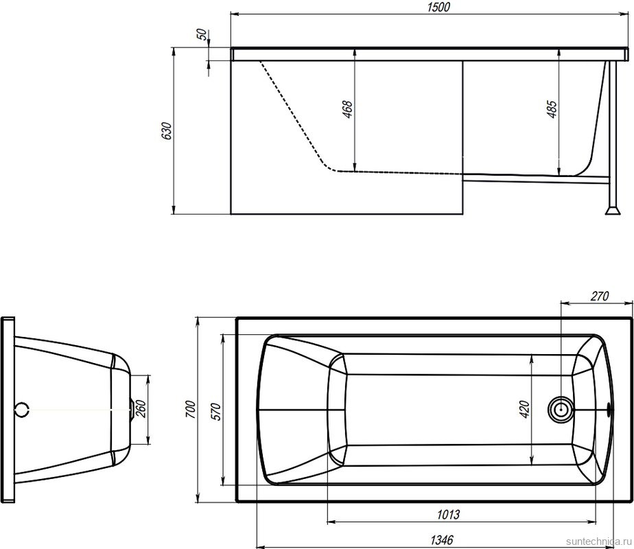Акриловая ванна Alex Baitler Garda 150x70 см, встраиваемая, белая, с экраном