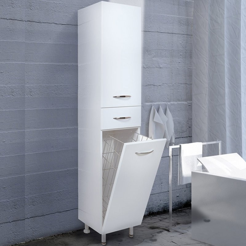 Шкаф-пенал для ванной Onika Модерн 32 левый напольный, с бельевой корзиной, белый
