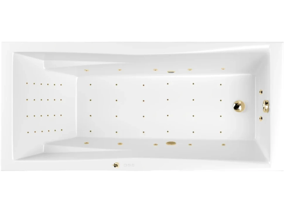Акриловая ванна WHITECROSS Palace Nano 180x80 см, встраиваемая, с гидромассажем, белый глянец, с каркасом, со сливом-переливом, фурнитура золото