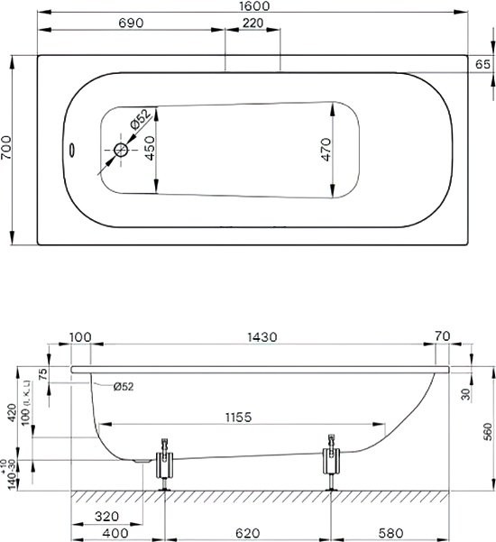 Стальная ванна Bette Form 160x70 см, встраиваемая, на ножках, с самоочищающимся покрытием, с шумоизоляцией