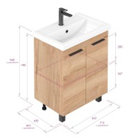 Тумба под раковину без столешницы Onika Легран 70 напольная, дуб галифакс