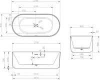 Акриловая ванна Abber AB9325-1.7 170x80 см, отдельностоящая, белая, овальная, с каркасом, со сливом-переливом