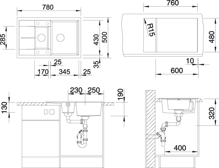 Мойка кухонная Blanco Metra 6 S Compact антрацит