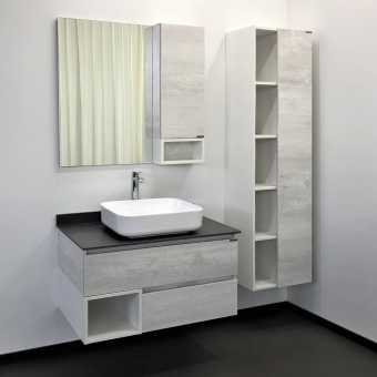 Мебель для ванной Comforty Прага 90 дуб белый, серая столешница