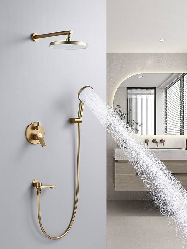 Душевая система встраиваемая Shevanik S4335G, золотой сатин