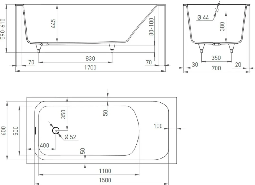 Ванна из искусственного камня Salini Orlanda S-Stone 170x70 см, встраиваемая, матовая белая
