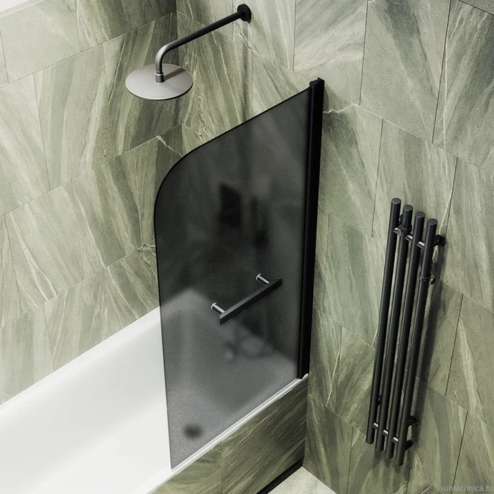 Шторка на ванну Maybahglass MGV-786-6 70x140, профиль черный, стекло матовый графит