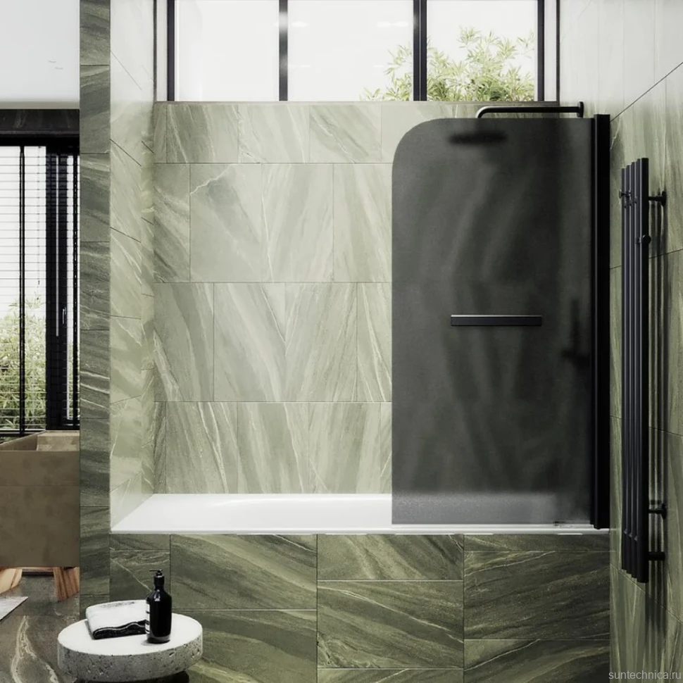 Шторка на ванну Maybahglass MGV-786-6 70x140, профиль черный, стекло матовый графит